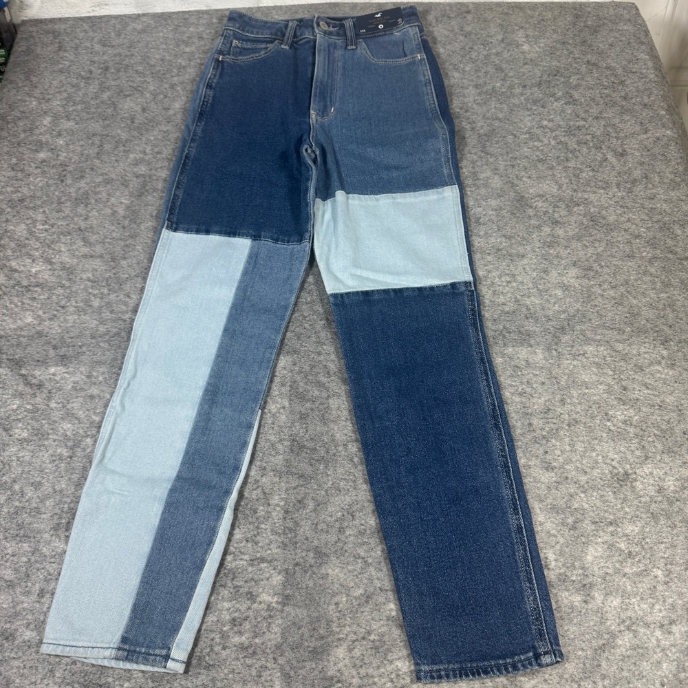 Hollister Ultra High-Rise Mom Jeans Patchwork Blue Denim W23 L27 00R